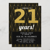 21. Schwarzes Party zum Geburtstag Einladung (Vorne/Hinten)