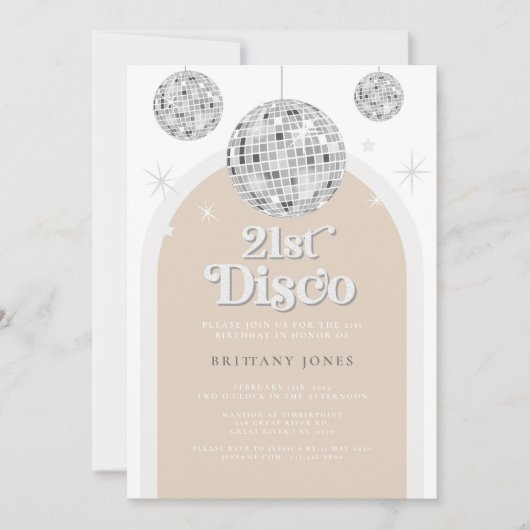 21. Silver Retro Disco Glitzer Einladung (Vorderseite)