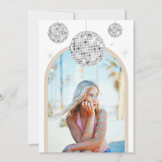 21. Silver Retro Disco Glitzer Einladung (Rückseite)