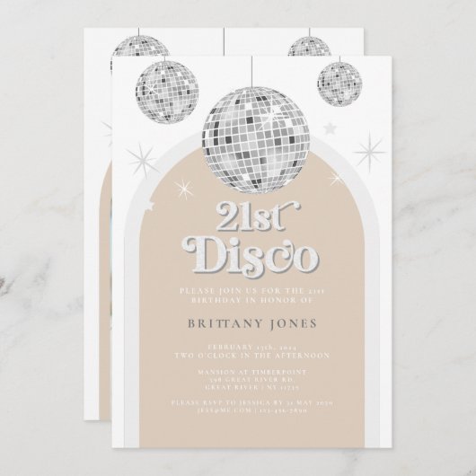21. Silver Retro Disco Glitzer Einladung (Vorne/Hinten)