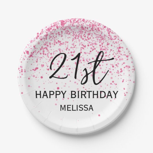 21. Sparkling Hot Pink Glitzer Geburtstag Pappteller (Vorderseite)