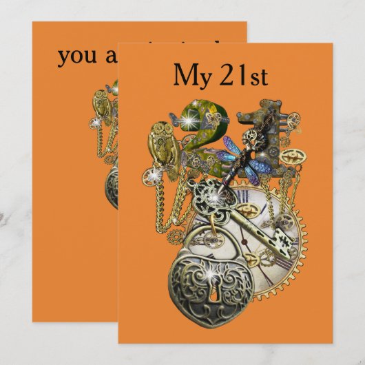 21. Steampunk Geburtstag Einladung (Vorne/Hinten)