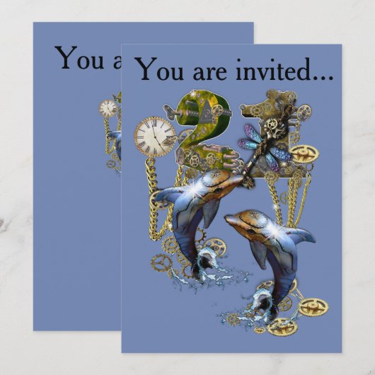 21. Steampunk Geburtstag Einladung (Vorne/Hinten)