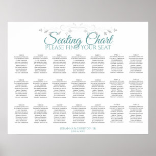 21 Tabelle Aquamarin & grau Hochzeitstabelle Poster
