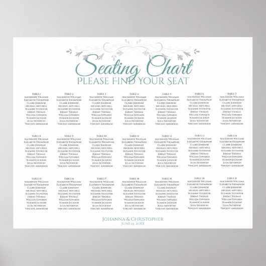 21 Tabelle Aquamarin & grau Hochzeitstabelle Poster (Vorne)