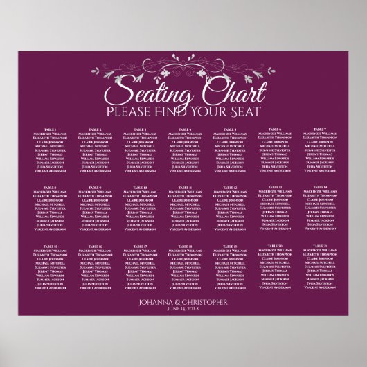 21 Tabelle Einfache Hochzeitssitzkarte Poster (Vorne)