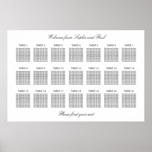 21 Tabelle Elegantes Minimalistisches Sitzdiagramm Poster