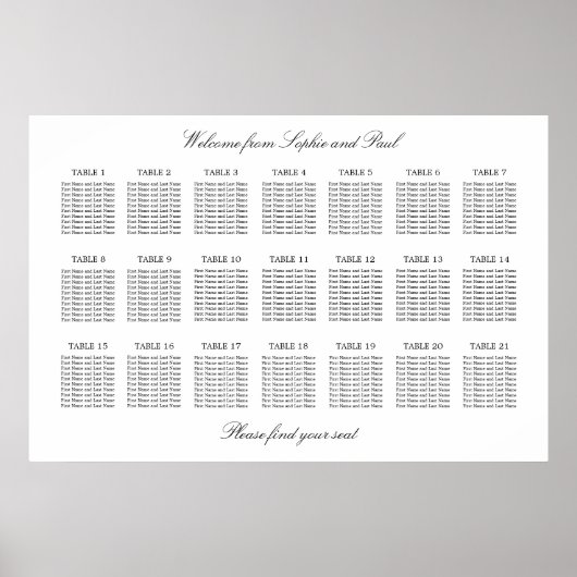 21 Tabelle Elegantes Minimalistisches Sitzdiagramm Poster (Vorne)