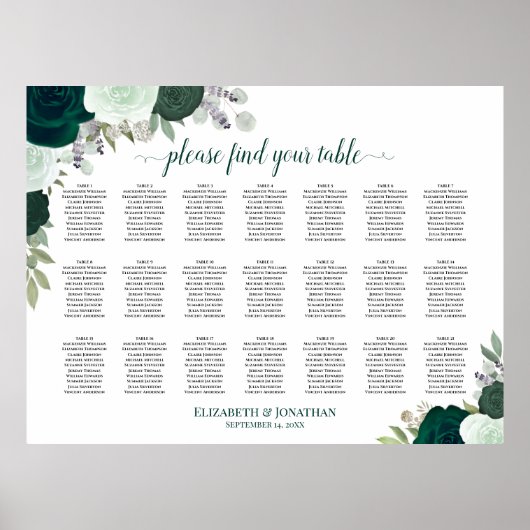 21 Tabelle Emerald Boho Blumenübersicht Poster (Vorne)