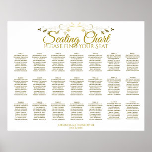 21 Tabelle Gold Blühend Hochzeitssortierung Poster