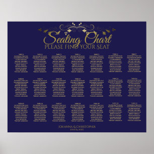 21 Tabelle Gold Blühend Seekarte für Hochzeiten de Poster