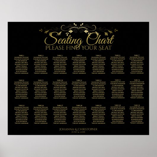 21 Tabelle Gold Geblüht Schwarze Hochzeitssortieru Poster (Vorne)