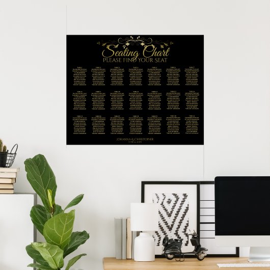 21 Tabelle Gold Geblüht Schwarze Hochzeitssortieru Poster (Heimbüro)