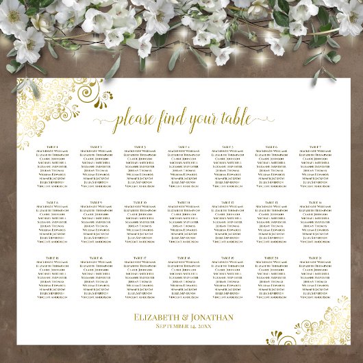 21 Tabelle Hochzeitskarte Weiß & Gold Frills Poster