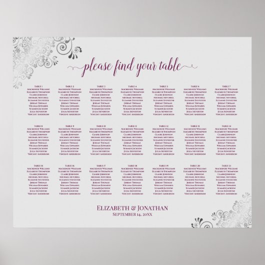 21 Tabelle Hochzeitskartentabelle auf graue Basis Poster (Vorne)