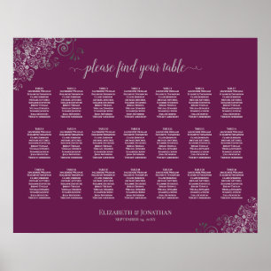 21 Tabelle Hochzeitskartentabelle Silver on Cassis Poster
