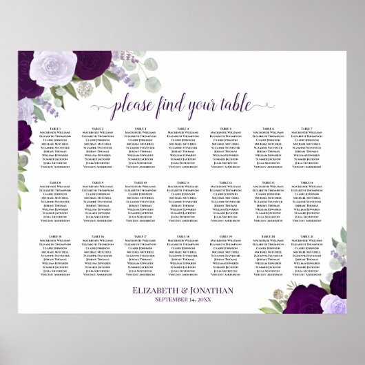 21 Tabelle Lila Boho Blumenzettel Poster (Vorne)