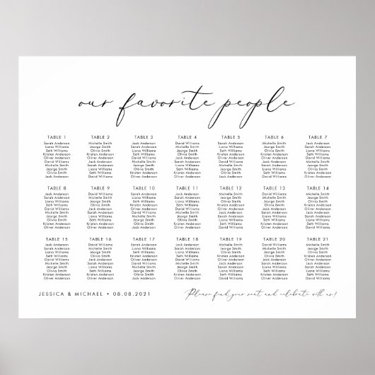 21 Tabellen Unsere Lieblings-Sitzplan Poster (Vorne)