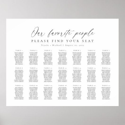 21 Tabellen Unsere Lieblings-Sitzplan Poster (Vorne)