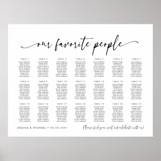 21 Tabellen Unsere Lieblings-Sitzplan Poster (Vorne)