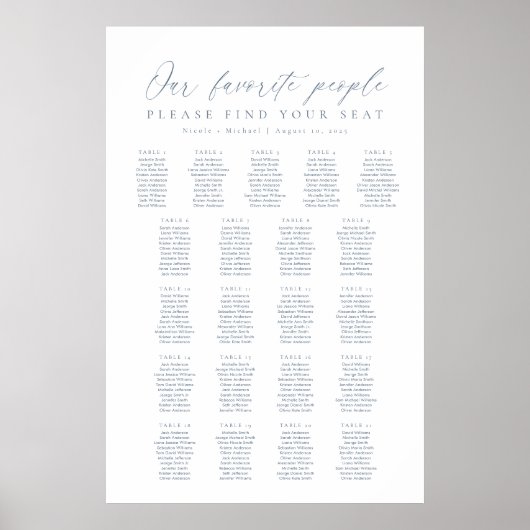 21 Tabellen Unsere Lieblingssitzkarte Poster (Vorne)