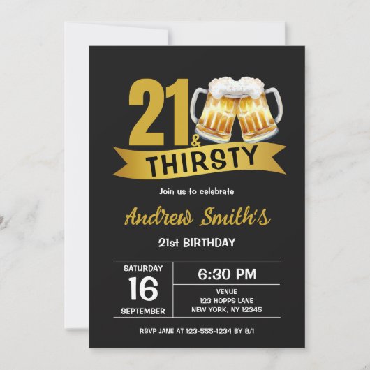 21 & THIRSTY-21ST BIRTHDAY INVITATION EINLADUNG (Vorderseite)