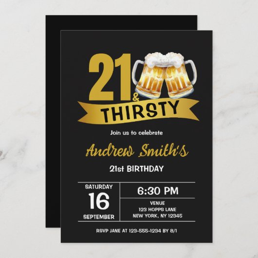 21 & THIRSTY-21ST BIRTHDAY INVITATION EINLADUNG (Vorne/Hinten)