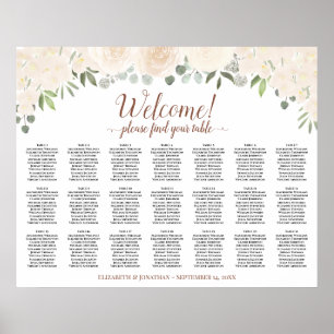 21 Tisch Blush Pfingstrosen Hochzeits-Sitzplan Poster