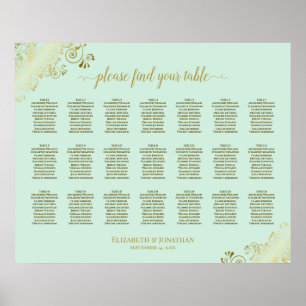 21 Tisch Hochzeitskarte Minze Grün & Gold Poster
