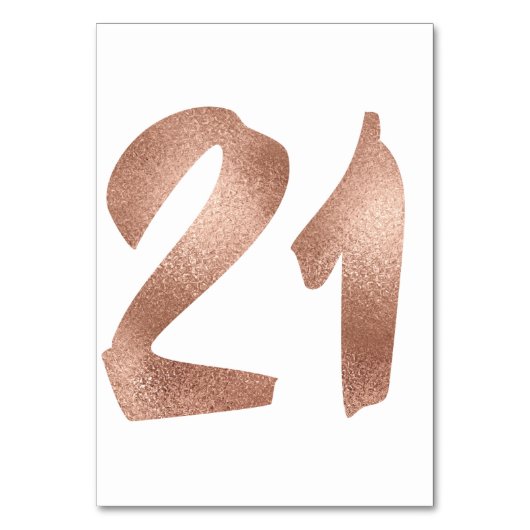 21 Tischnummern Weißes Metallisches Rosa Gold (Rückseite)