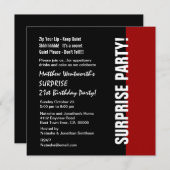 21. ÜBERRASCHUNG Geburtstag Modernes Schwarzes Wei Einladung (Vorne/Hinten)