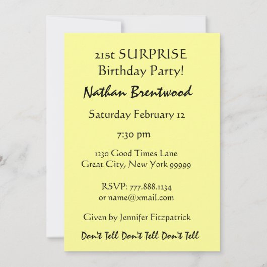 21. ÜBERRASCHUNG Geburtstagsparty Einladung (Rückseite)