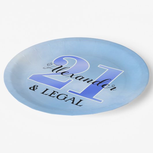 21 und gesetzliches blaues Papier Pappteller (Schrägansicht)