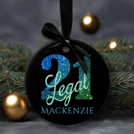 21 und Legal Blue Green Ombre 21. Geburtstag Party Keramik Ornament