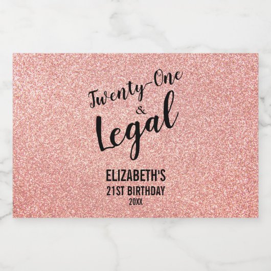 21 und Legal Blush Rose Glitzer Custom Mini Alkoholflaschenetikett (Einzelnes Label)