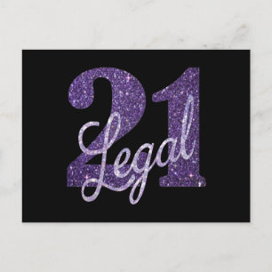21 und Legal Lila falscher Glitter 21. Geburtsta Postkarte