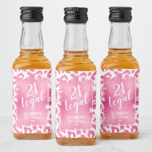 21 und Legal Pink White Leopard Personalisiert Min Alkoholflaschenetikett