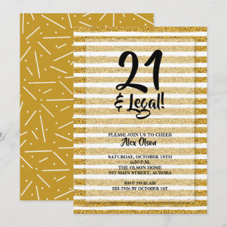 21 und legale Gold Glitzer Streifen Geburtstag Einladung