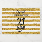 21 und legale Gold Imitate Glitzer Streifen Custom Alkoholflaschenetikett (Einzelnes Label)