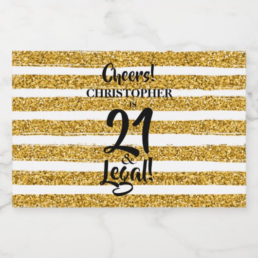 21 und legale Gold Imitate Glitzer Streifen Custom Alkoholflaschenetikett (Einzelnes Label)