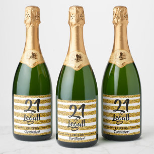 21 und legale Gold Imitate Glitzer Streifen Custom Schaumweinetikett