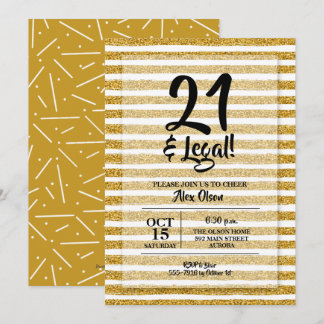 21 und legale Gold Streifen Geburtstag Einladung