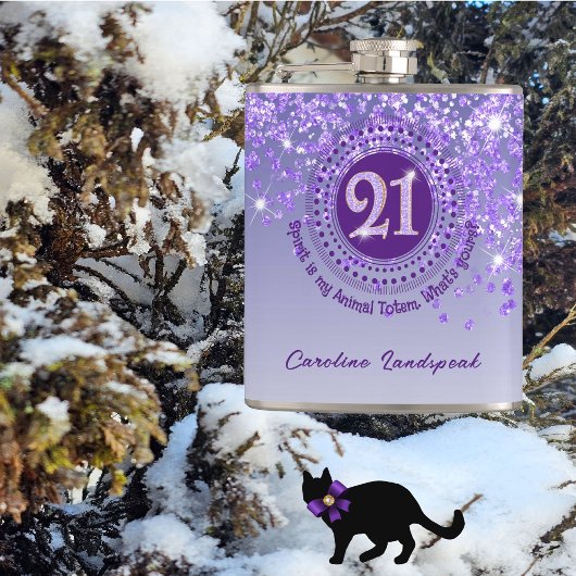 21. und Lila Glitzer- und Getränkekose Flachmann