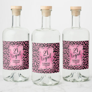 21 und Personalisierter Pink Black Leopard Alkoholflaschenetikett