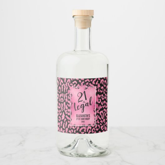 21 und Personalisierter Pink Black Leopard Alkoholflaschenetikett (Vorderseite)