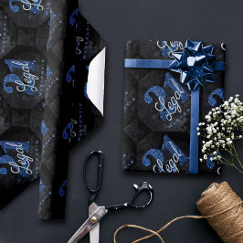 21 und Rechts | Blue 21. Birthday Chic Glitzer Geschenkpapier