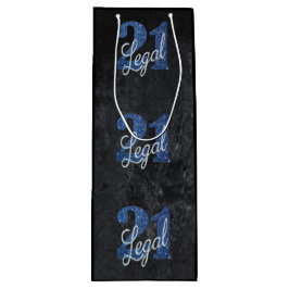 21 und Rechts | Blue 21. Birthday Chic Glitzer Geschenktüte Für Weinflaschen