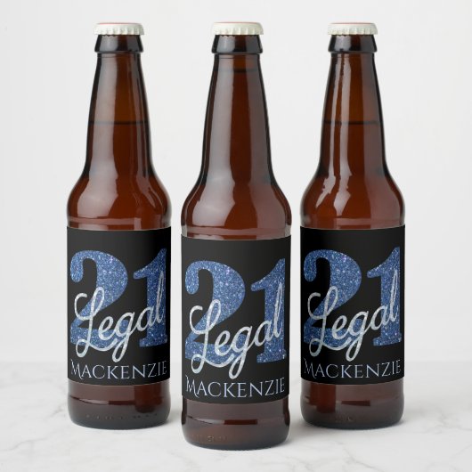 21 und Rechts | Blue Imitats Glitzer 21. Geburtsta Bierflaschenetikett (Flaschen)