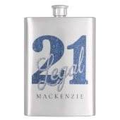 21 und Rechts | Blue Imitats Glitzer 21. Geburtsta Flachmann (Vorderseite)