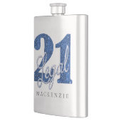 21 und Rechts | Blue Imitats Glitzer 21. Geburtsta Flachmann (Links)